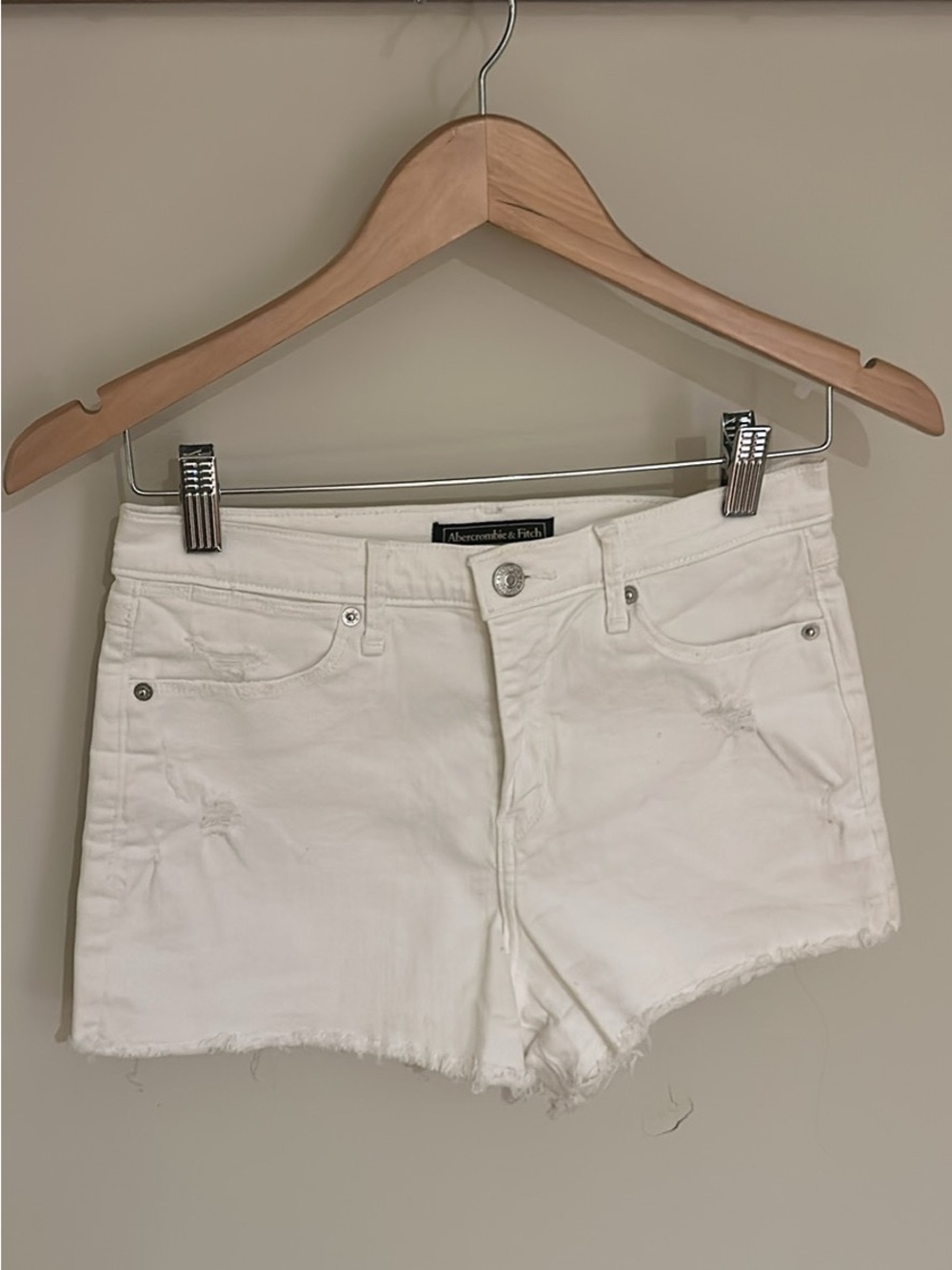 Abercrombie & Fitch White Distressed Denim Cutoff Shorts